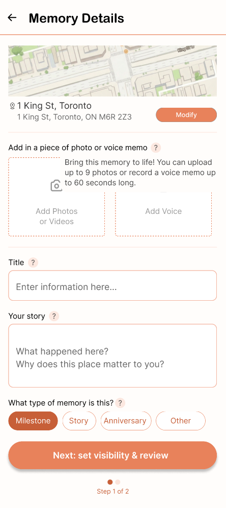 Help icon tooltip explaining the photo and voice memo upload