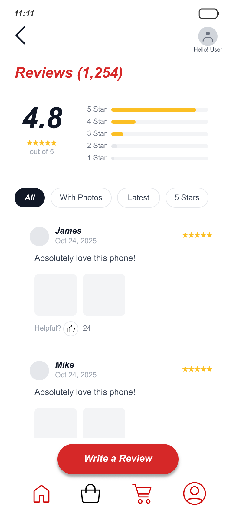 SnapBuy reviews screen added after usability testing showed users needed reassurance before purchasing